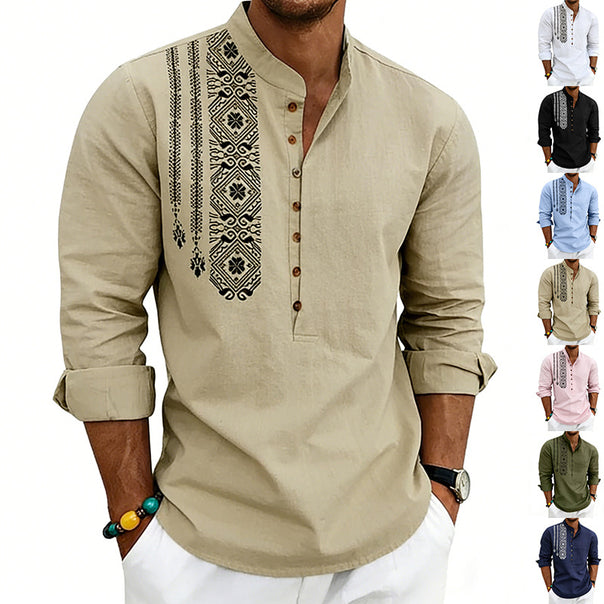 Men's embroidered cotton kurta shirt with stand collar Mune Fashion