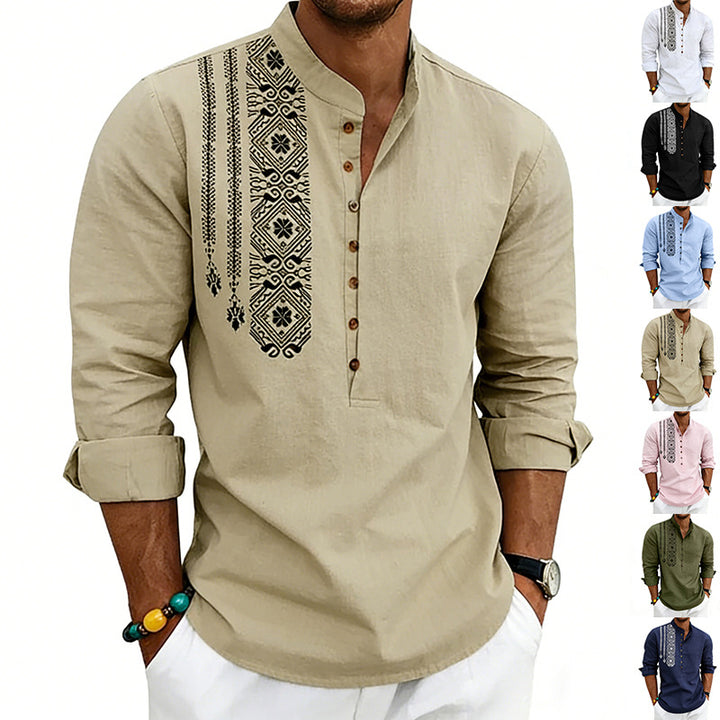 Men's embroidered cotton kurta shirt with stand collar Mune Fashion