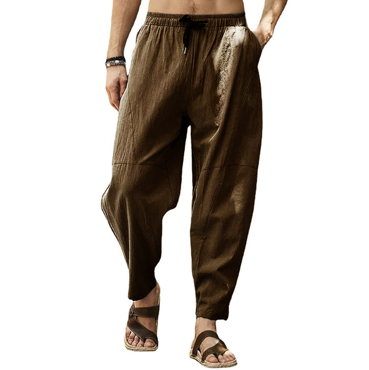 Men's casual linen harem pants with elastic waistband and side pockets Mune Fashion
