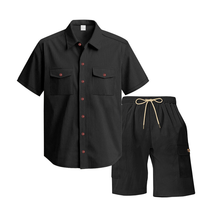 Men's structured short-sleeve shirt and bermuda set with flap pockets and elastic waistband Mune Fashion