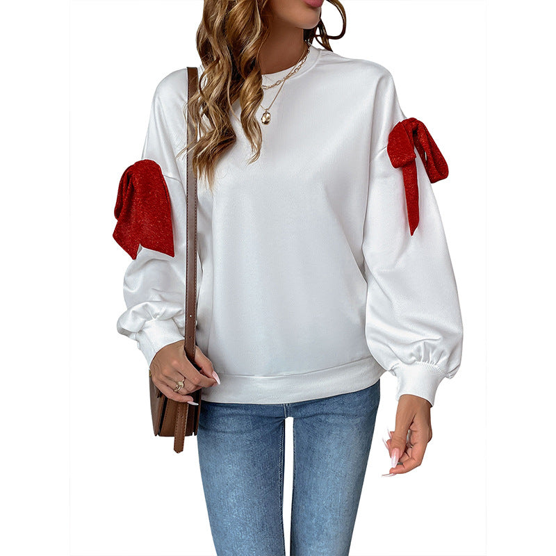 Women's sweatshirt with balloon sleeves and ribbon application Mune Fashion