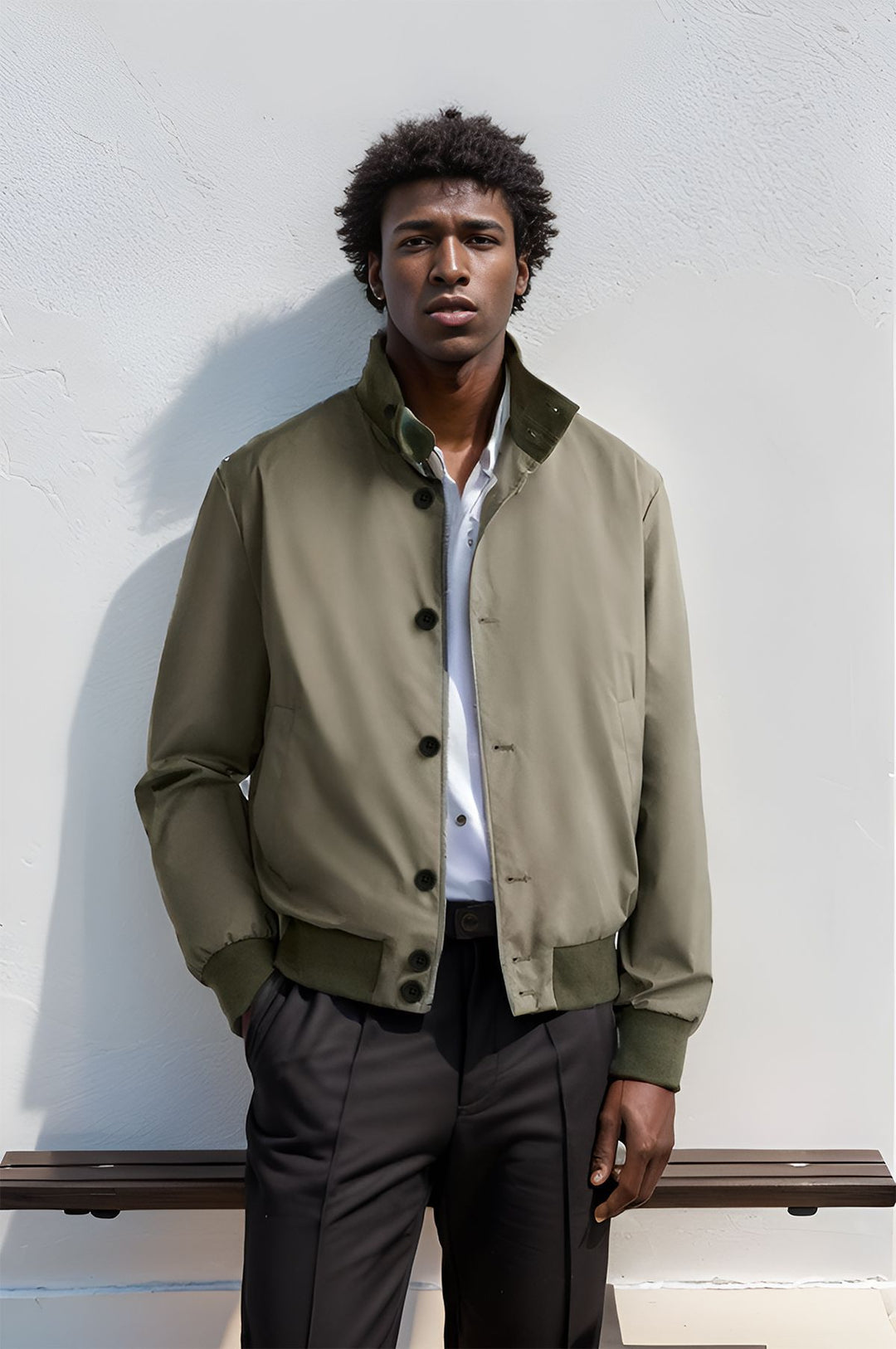 Men's light blouson with stand-up collar, button placket and ribbed cuffs Mune Fashion