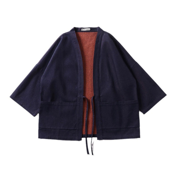 Unisex Light Denim Kimono Jacket with Contrast Lining and Tie Belt Mune Fashion