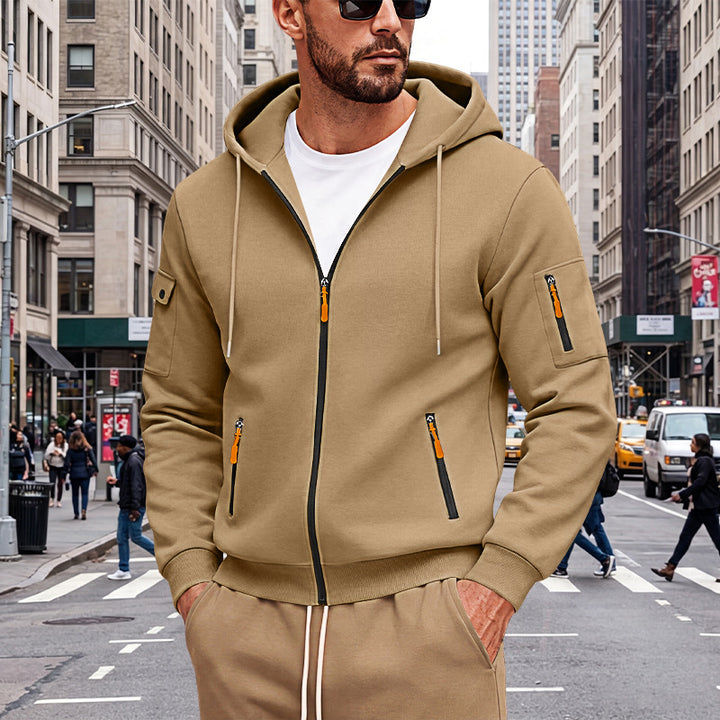 Men's hooded sweatshirt jacket with full zip and multiple security pockets Mune Fashion