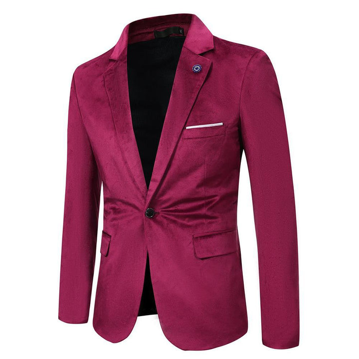 Men's Tailored Velvet Blazer with One Button, Lapel Collar and Flap Pockets Mune Fashion
