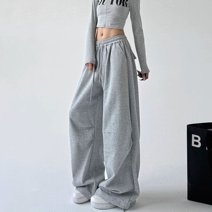 Women wide jogging pants with extra wide leg and drawstring waistband made of French Terry Mune Fashion