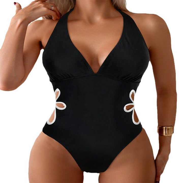 Women's one-piece swimsuit with deep V-neckline and floral cut-out details Mune Fashion