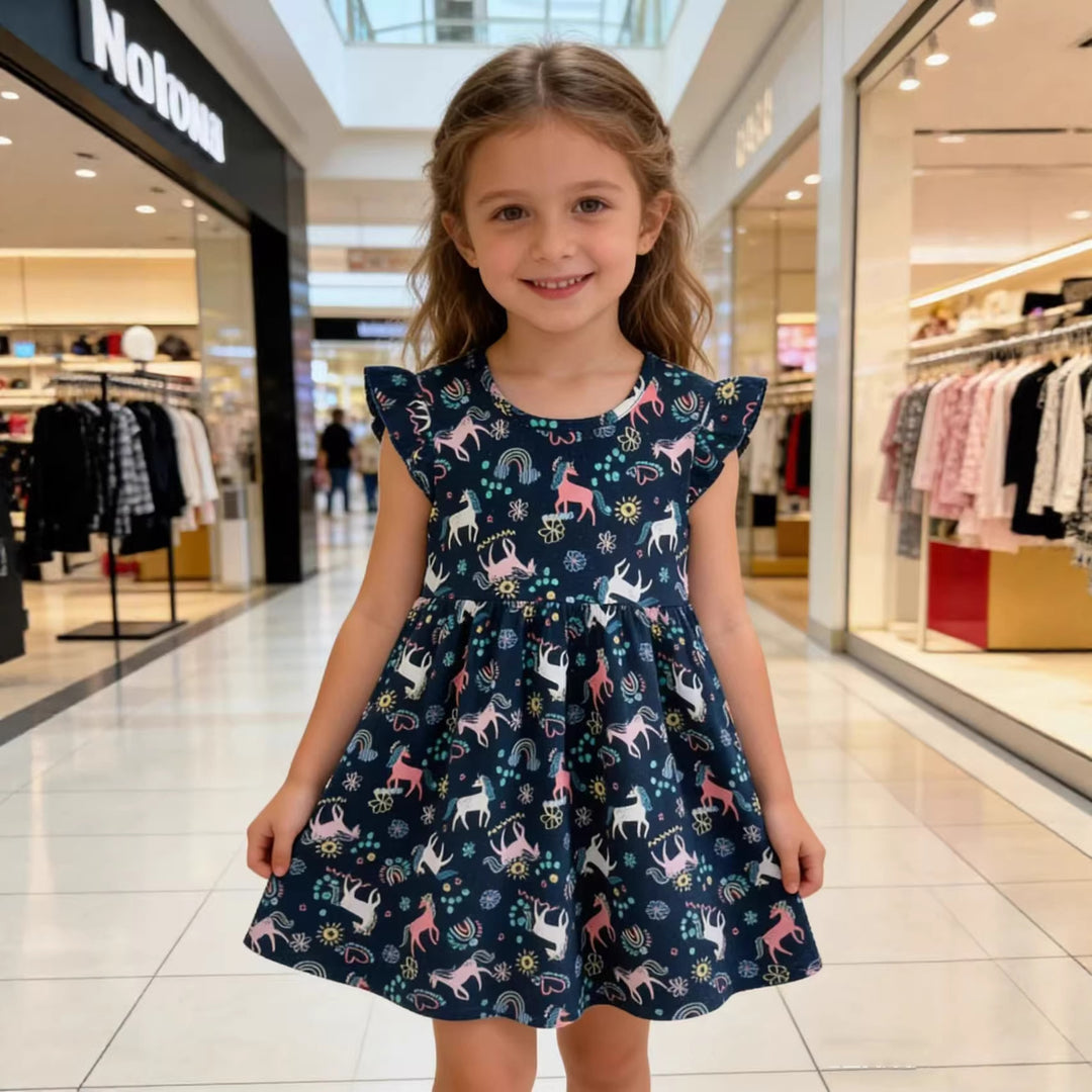 Girls leisure dress with sweet unicorn and flower motifs Mune Fashion