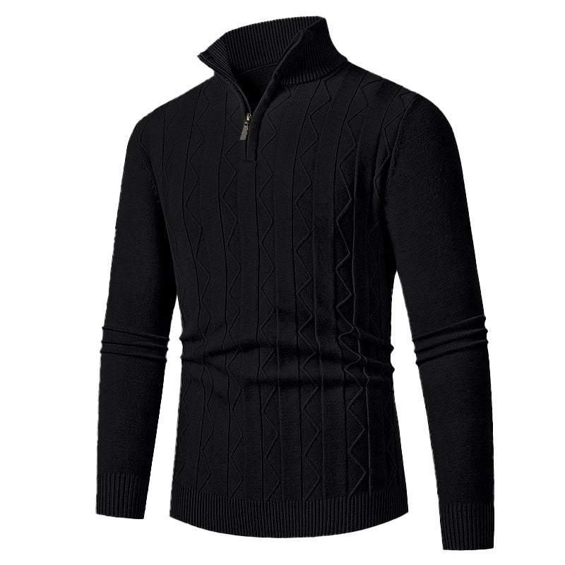 Men's fine knit half-zip sweater with cable pattern and stand-up collar Mune Fashion