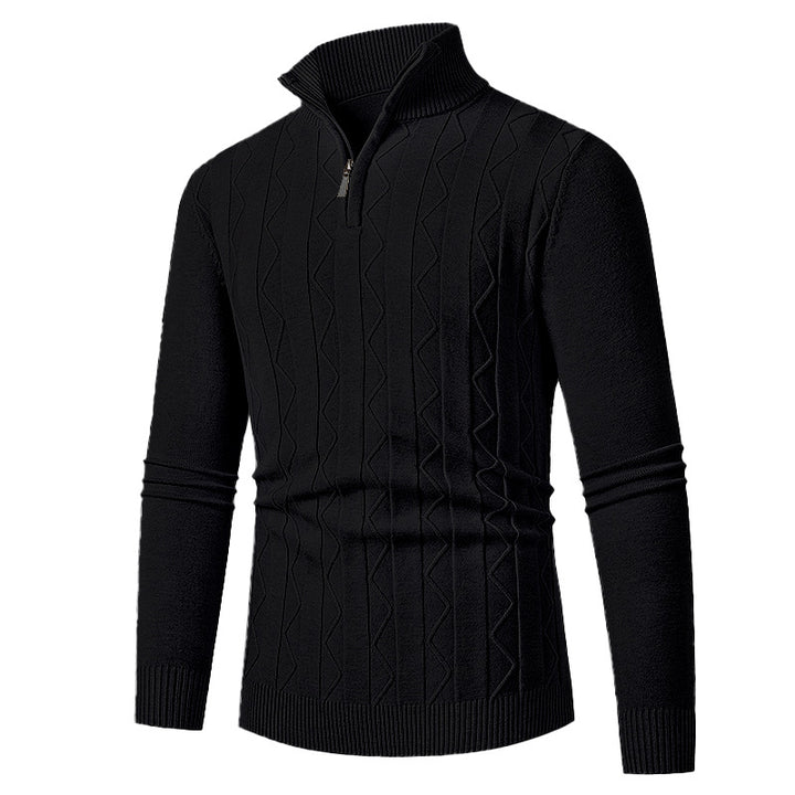 Men's fine knit half-zip sweater with cable pattern and stand-up collar Mune Fashion