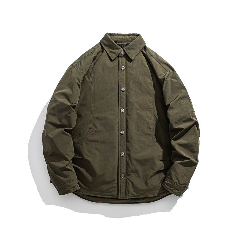 Men's Lightly Padded Overshirt Jacket with Shirt Collar and Snap Placket Mune Fashion