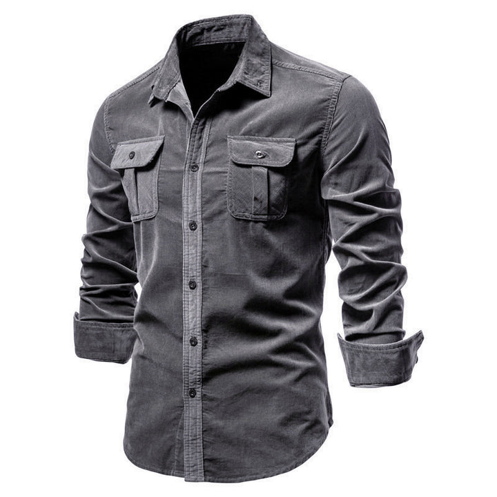 Men's long-sleeved cord shirt with applied breast pockets and Kent collar Mune Fashion