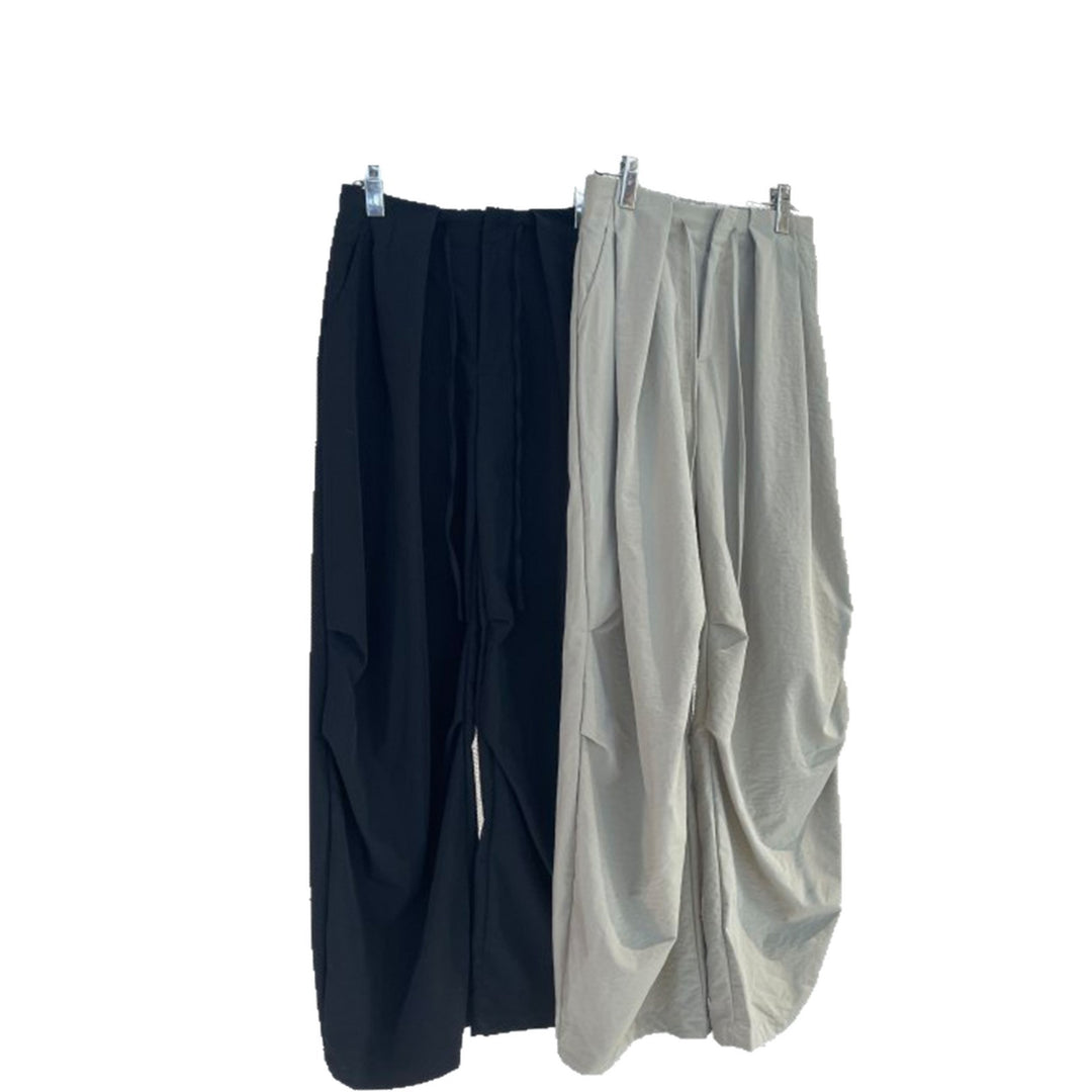 Women's Voluminous Palazzo Baggy Pants with Drawstring Waist and Draped Pleats Mune Fashion