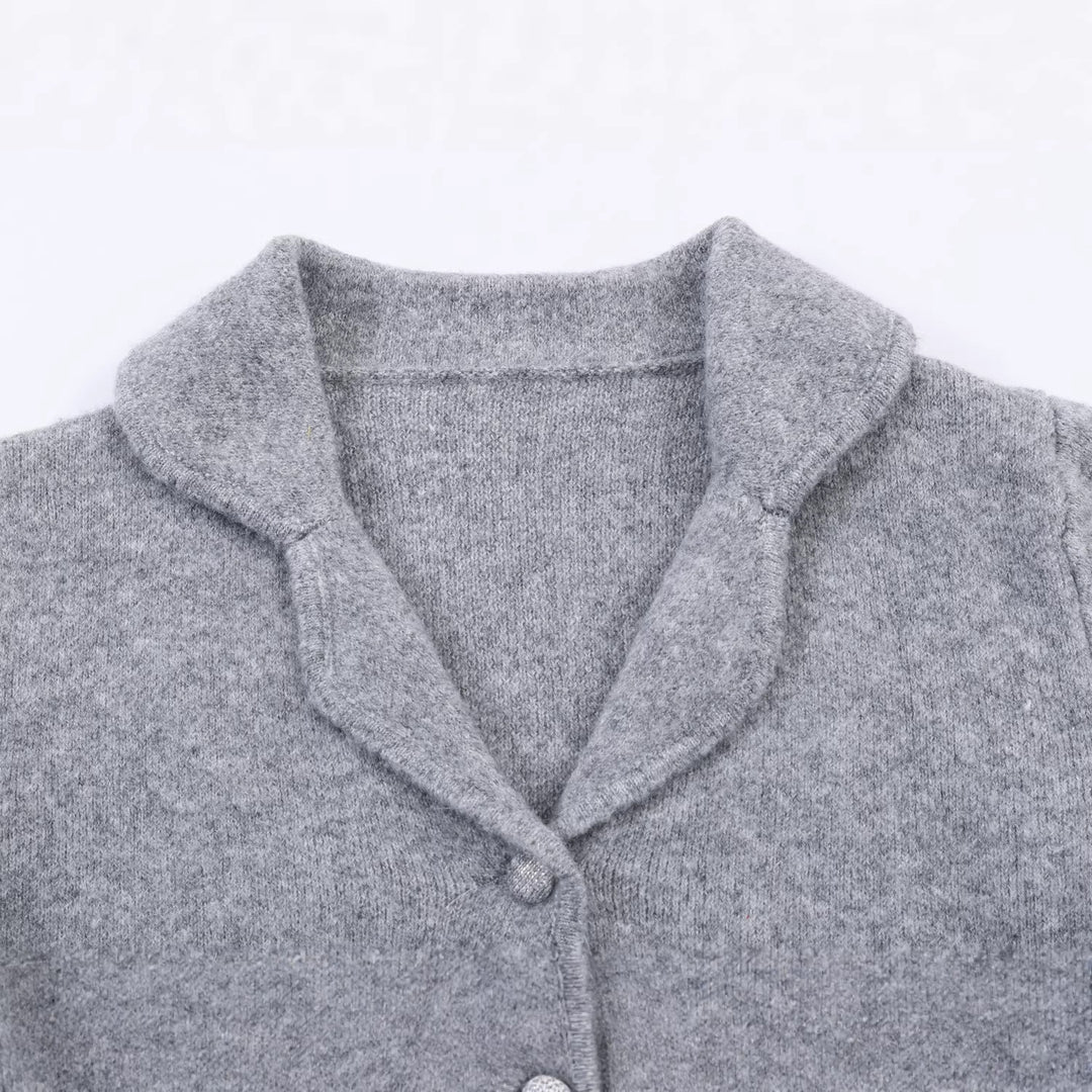 Ladies Short Wool Blend Cardigan Coat with Shawl Collar and Jewel Stone Applications Mune Fashion