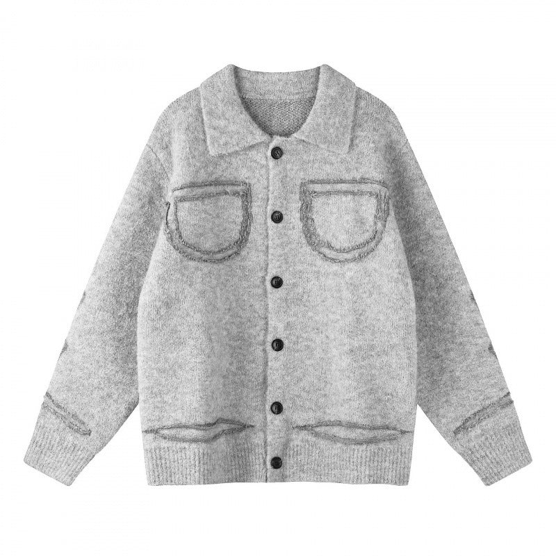 Unisex Oversize Cardigan in Shirt Jacket Look with Collar, Patch Breast Pockets and Fringe Trim Mune Fashion