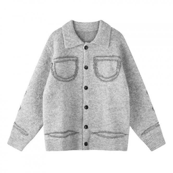 Unisex Oversize Cardigan in Shirt Jacket Look with Collar, Patch Breast Pockets and Fringe Trim Mune Fashion
