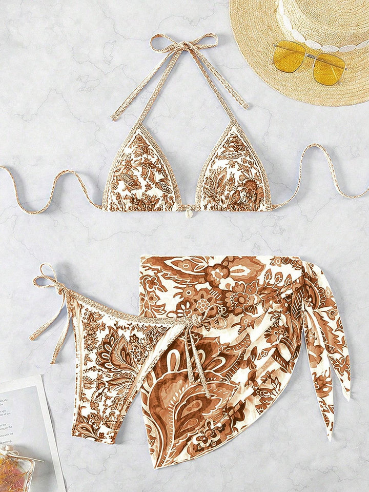 Women's Triangle Bikini Set with Elegant Wrap Skirt Mune Fashion