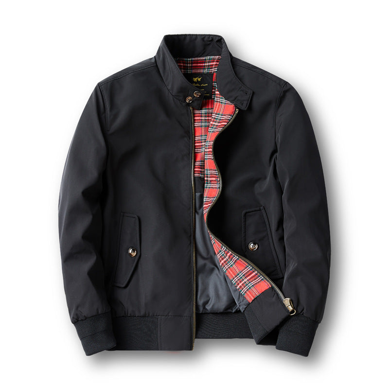 Men's short-cut Harrington jacket with stand-up collar, elastic cuffs and checkered inner lining Mune Fashion