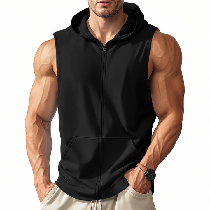 Men's sleeveless zip hooded vest with kangaroo pocket and athletic cut Mune Fashion