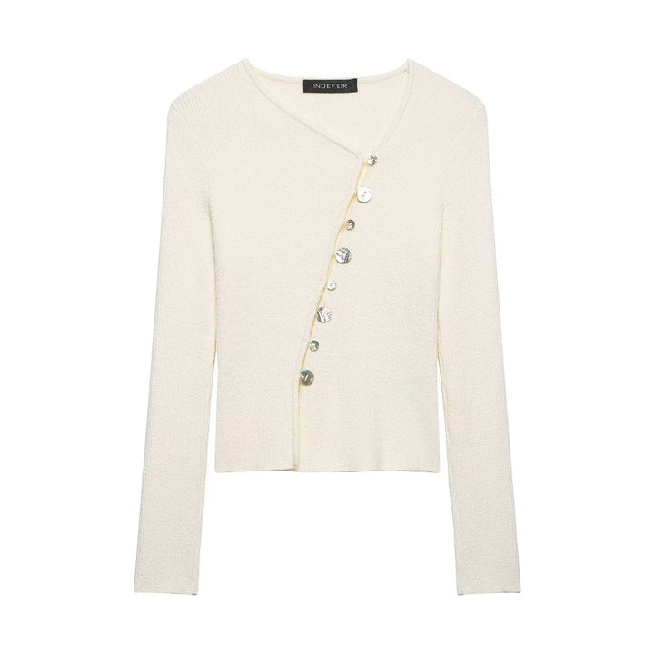 Women Asymmetrical Cardigan with Diagonal Button Closure Mune Fashion