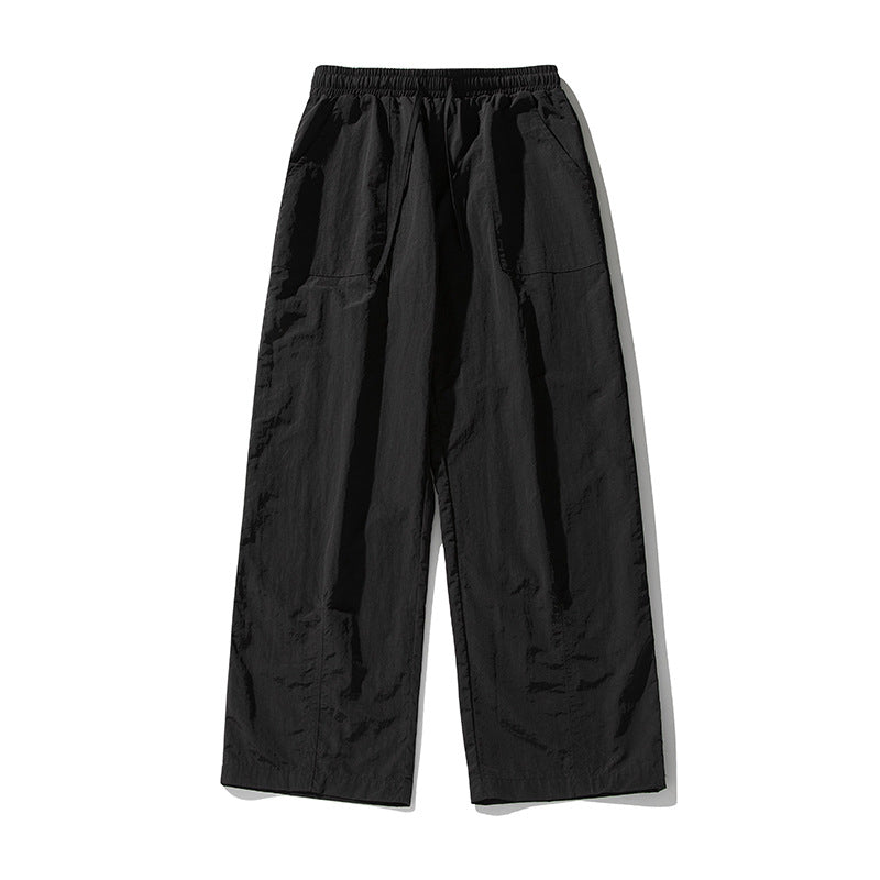 Women's Wide Linen Blend Palazzo Pants with Elastic Waistband, Drawstring and Patch Pockets Mune Fashion