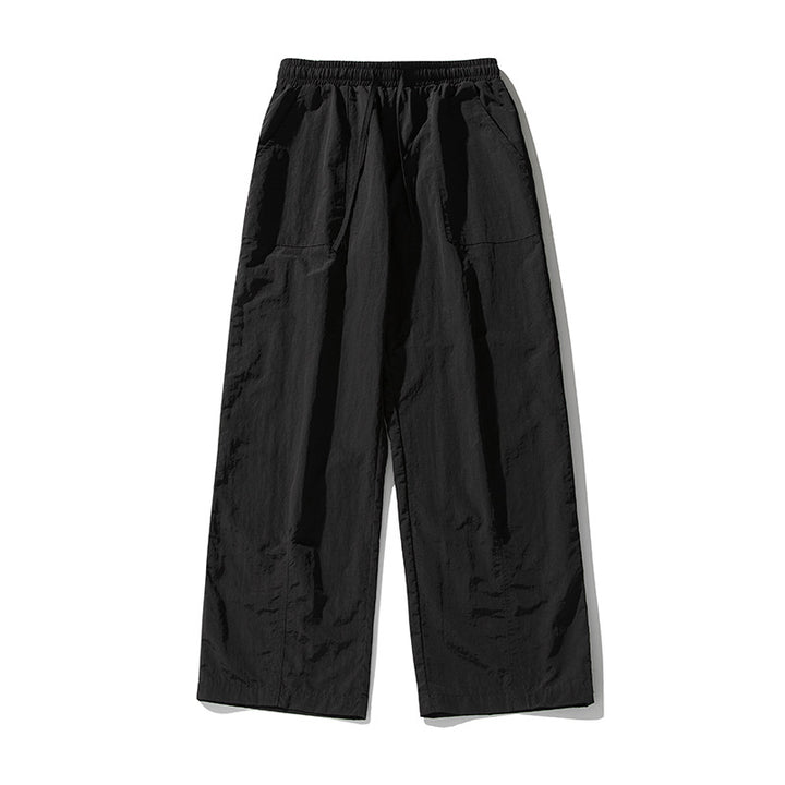 Women's Wide Linen Blend Palazzo Pants with Elastic Waistband, Drawstring and Patch Pockets Mune Fashion