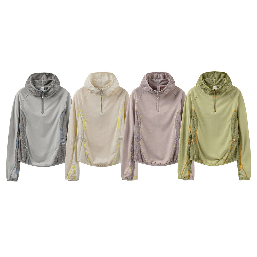 Women's Lightweight Hooded Half-Zip with Sherpa Inserts and Adjustable Hem Mune Fashion