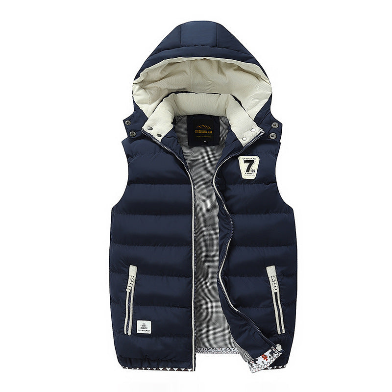 Men's Sleeveless Quilted Padded Hooded Vest with Zipper and Contrasting Lining Mune Fashion