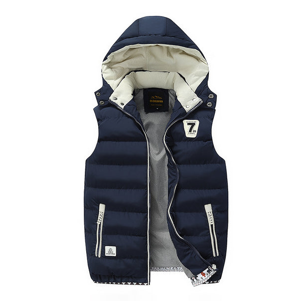 Men's Sleeveless Quilted Padded Hooded Vest with Zipper and Contrasting Lining Mune Fashion