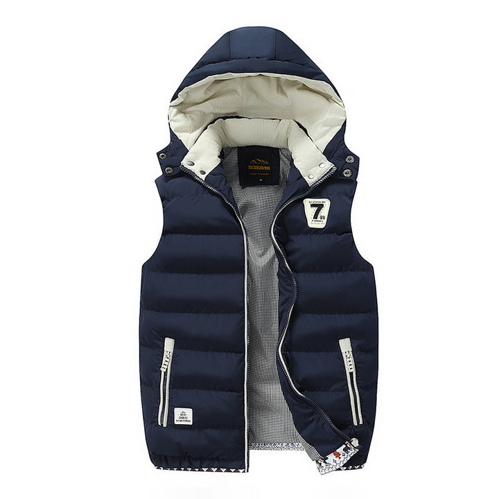 Men's Sleeveless Quilted Padded Hooded Vest with Zipper and Contrasting Lining Mune Fashion