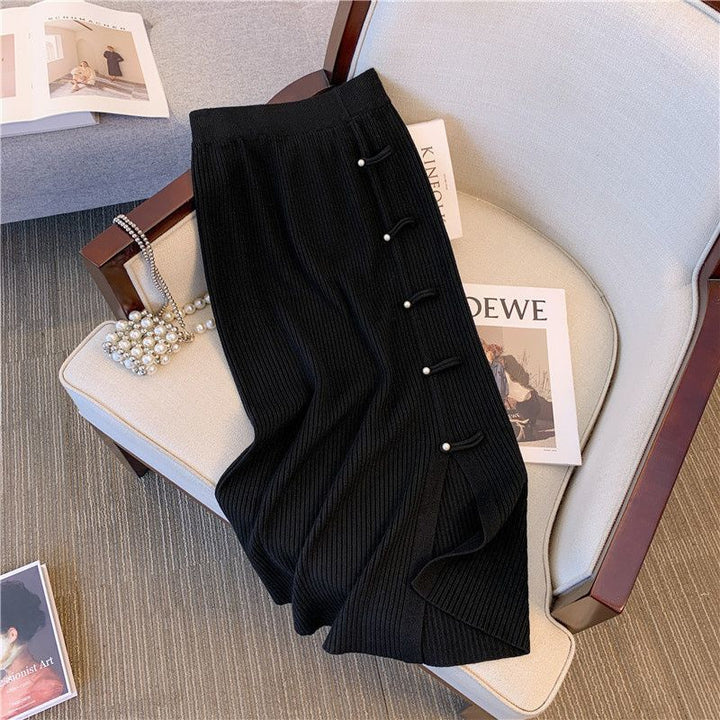 Women's Elegant Ribbed Knit Skirt with Button Details Mune Fashion