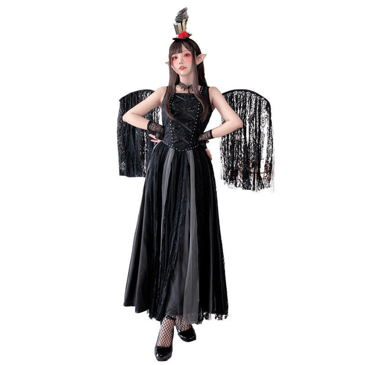 Women's Witch Costume with Tulle Skirt and Elegant Lace Accents Mune Fashion