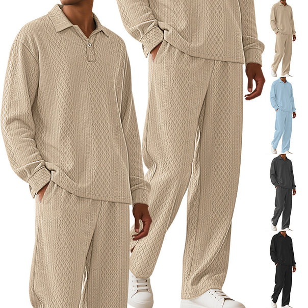 Men's jacquard knit set with polo collar, relaxed fit and straight pants Mune Fashion
