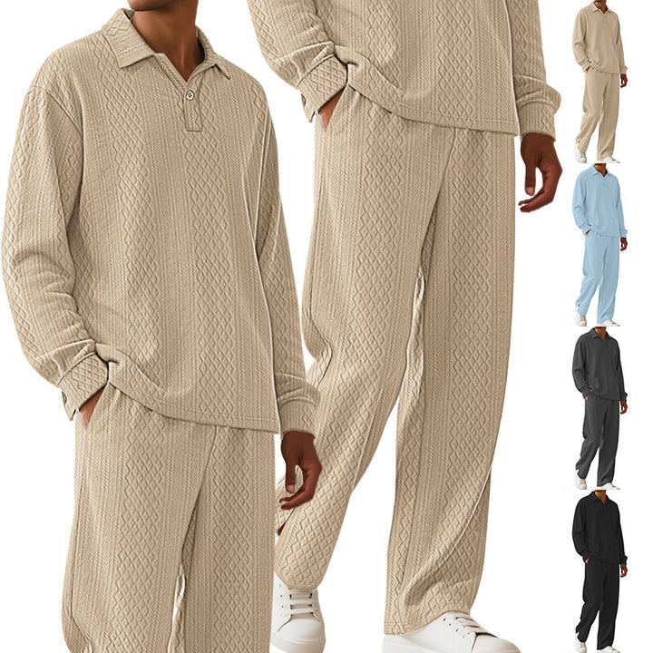 Men's jacquard knit set with polo collar, relaxed fit and straight pants Mune Fashion