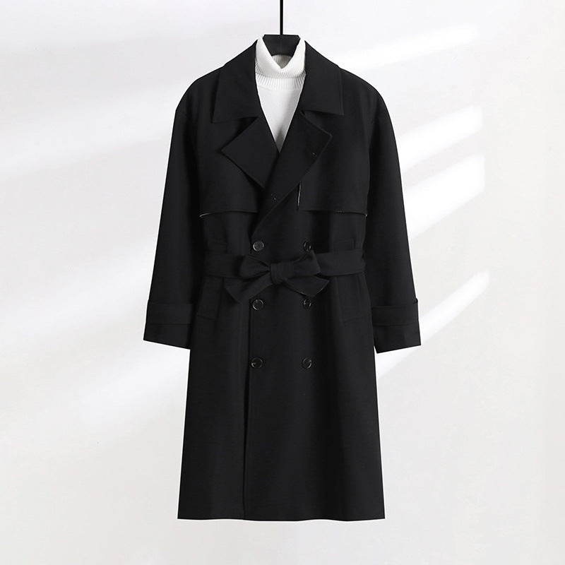 Women's tailored double-breasted trench coat with tie belt and shawl collar Mune Fashion