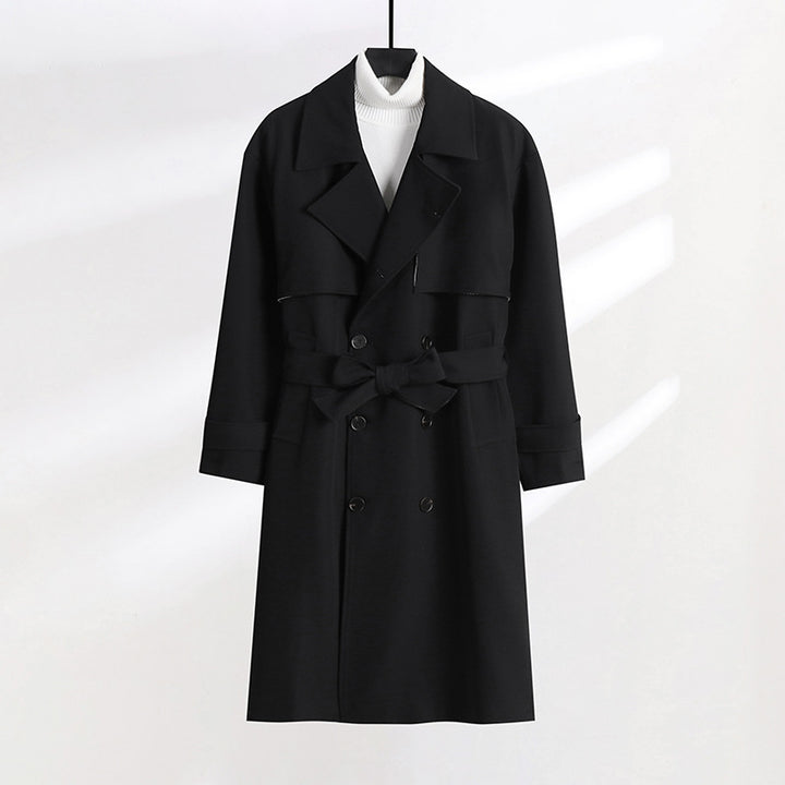 Women's tailored double-breasted trench coat with tie belt and shawl collar Mune Fashion