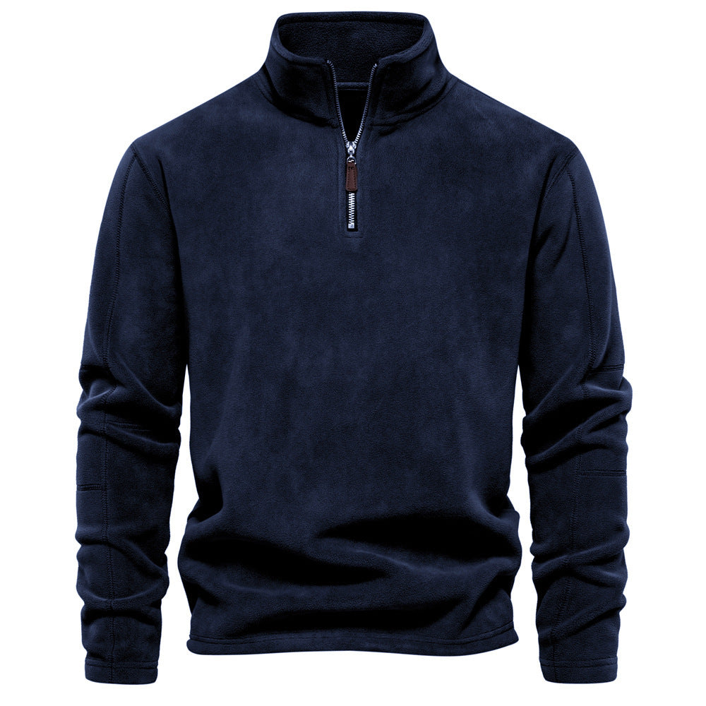 Men's lightweight fleece pullover with short zipper and stand-up collar Mune Fashion