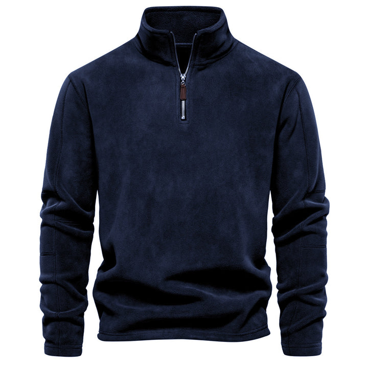 Men's lightweight fleece pullover with short zipper and stand-up collar Mune Fashion