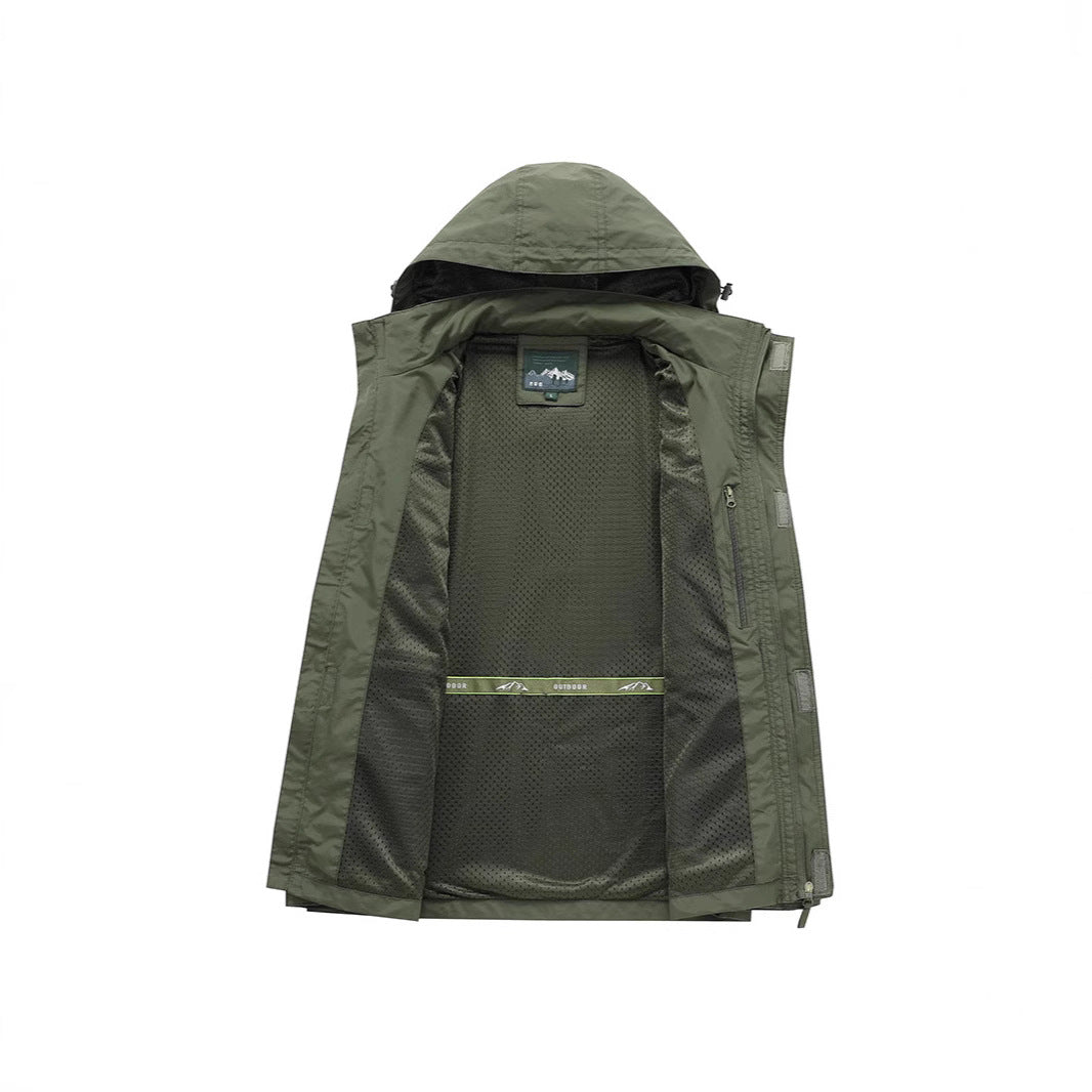 Men's multifunctional field jacket with hood collar, cargo pockets, and D-ring Mune Fashion