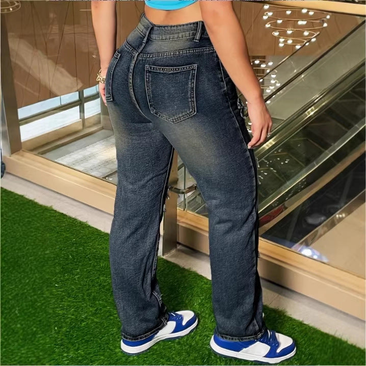 Women's High-Waisted Relaxed Jeans with Allover Bow Applications Mune Fashion