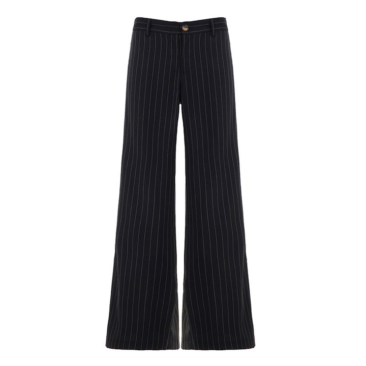 Women's High-Waisted Pinstripe Trousers with Wide Flare and Pleats Mune Fashion
