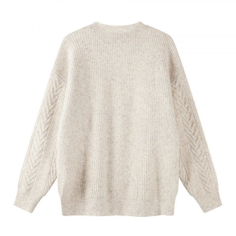 Unisex Oversized Chunky Knit Sweater with Herringbone Pattern and Round Neck Mune Fashion