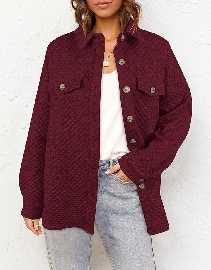 Women's quilted shirt jacket with boxy oversized fit and patch chest pockets Mune Fashion