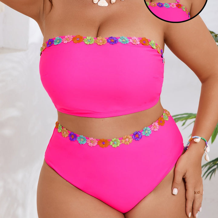 Women's Bandeau Bikini Set with Floral Accent Mune Fashion