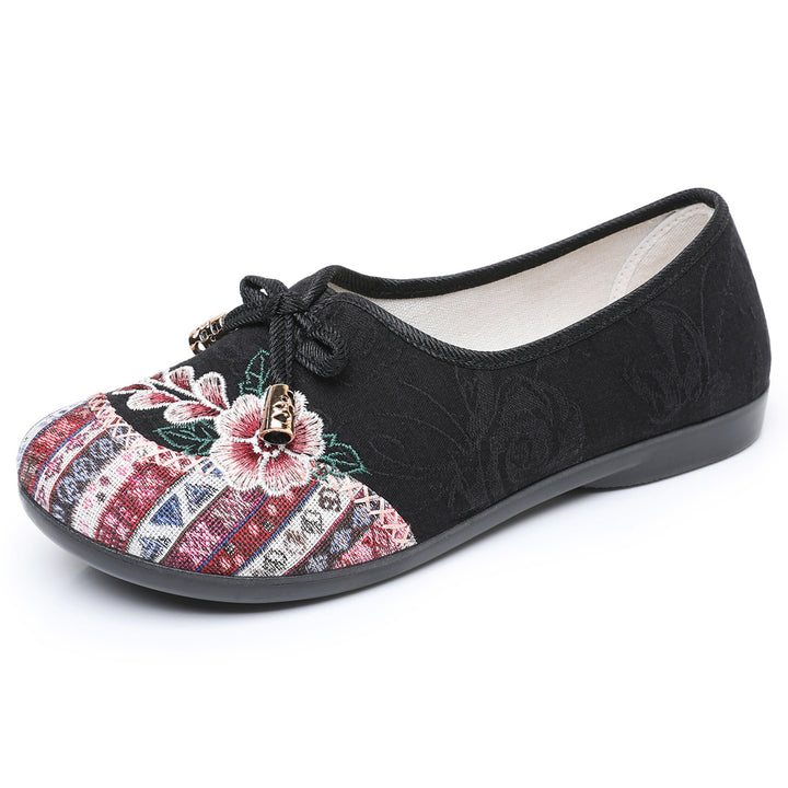 Ladies nan embroidered comfort ballet flats with padded memory footbed and non-slip rubber sole Mune Fashion