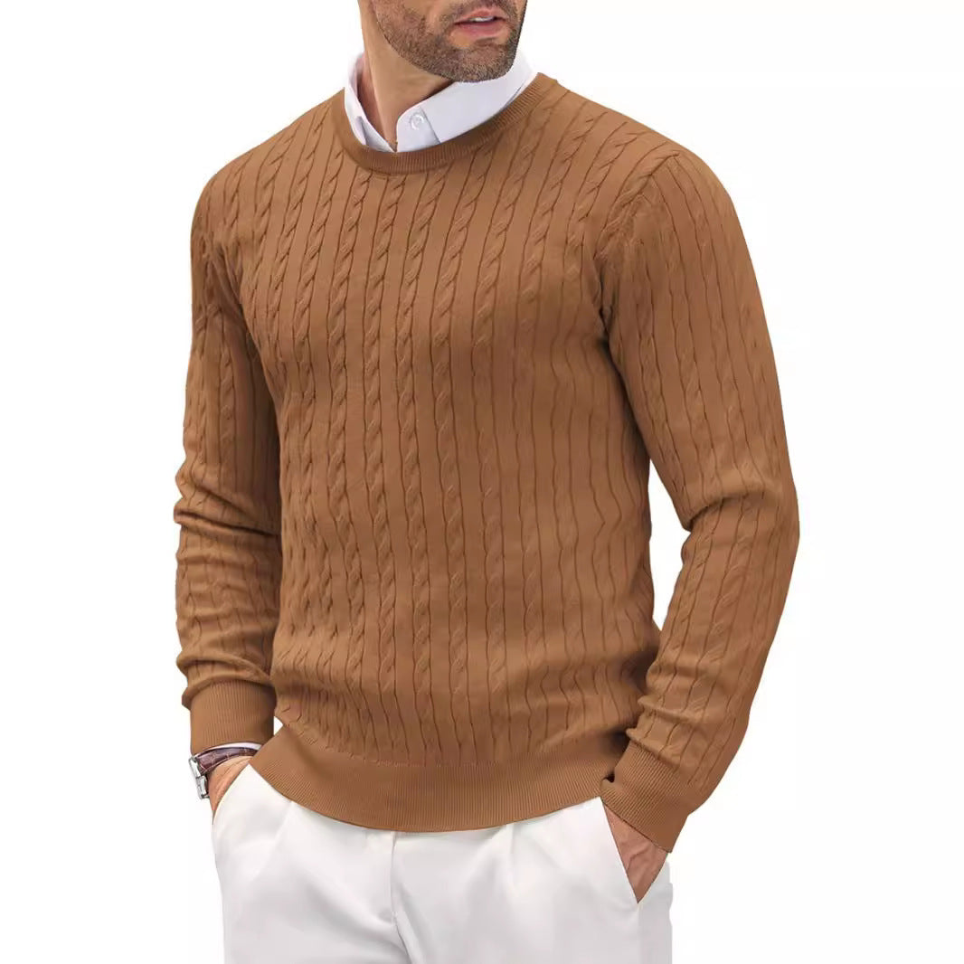 Men's fine knit crew neck pullover with fine cable pattern texture, narrow silhouette and elastic cuffs Mune Fashion