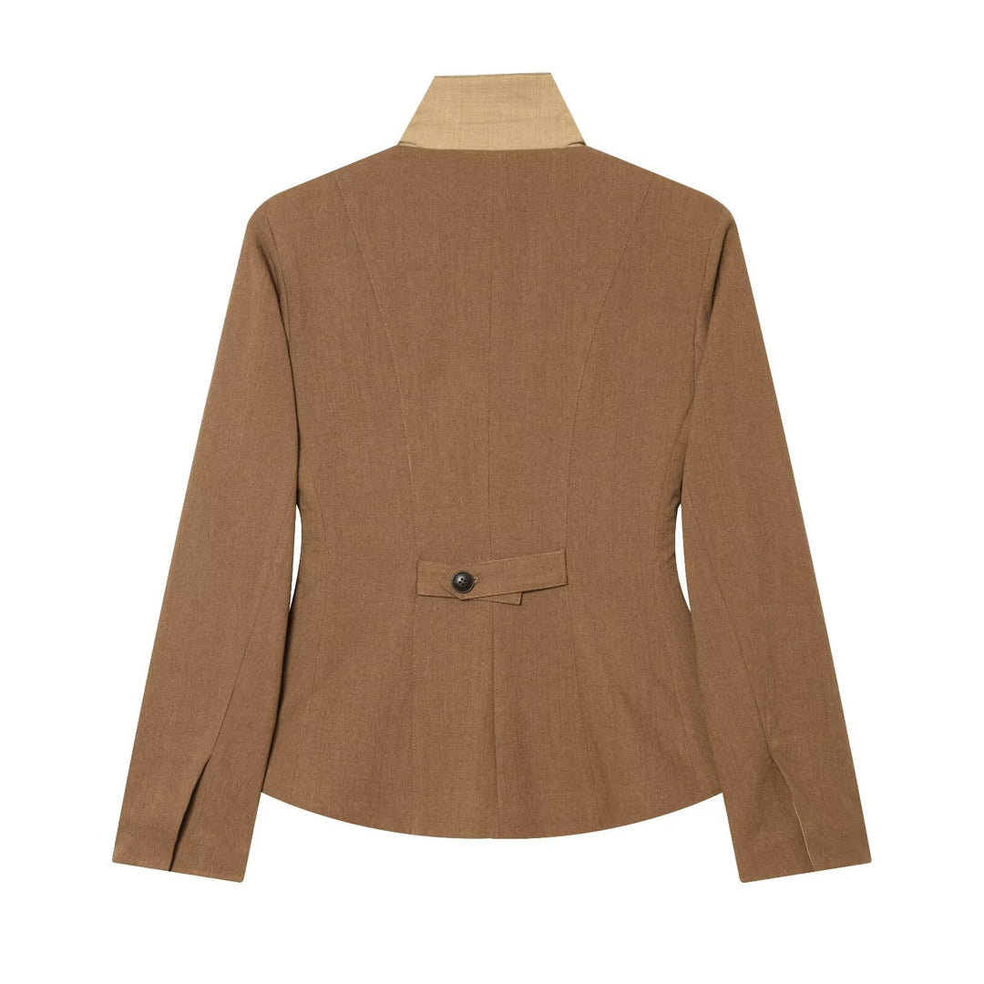 Women's Tailored Short Blazer Jacket with Contrast Collar and Flap Pockets Mune Fashion