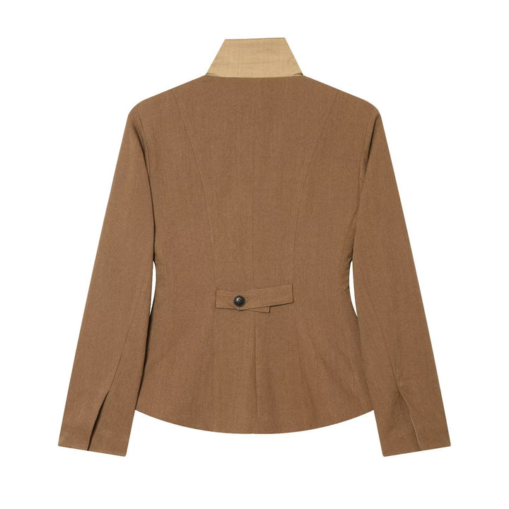 Women's Tailored Short Blazer Jacket with Contrast Collar and Flap Pockets Mune Fashion