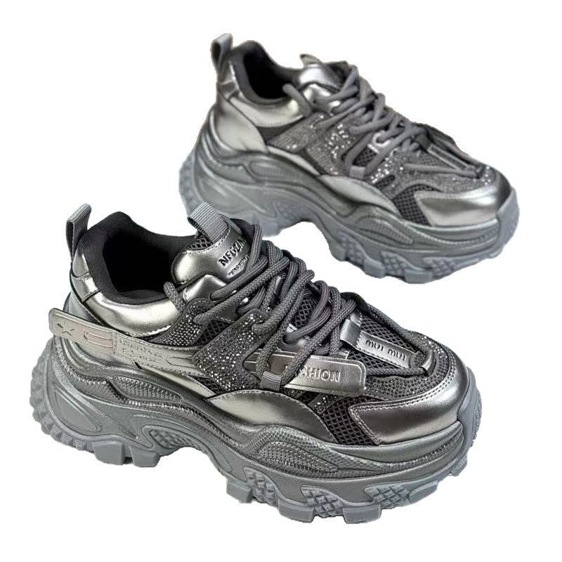 Women's Sporty Chunky Sneakers with Glitter Elements and Reinforced Sole Mune Fashion