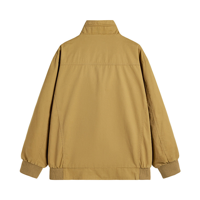 Men's Loose-Fitting Canvas Over Jacket with Stand-Up Collar and Flap Pockets Mune Fashion